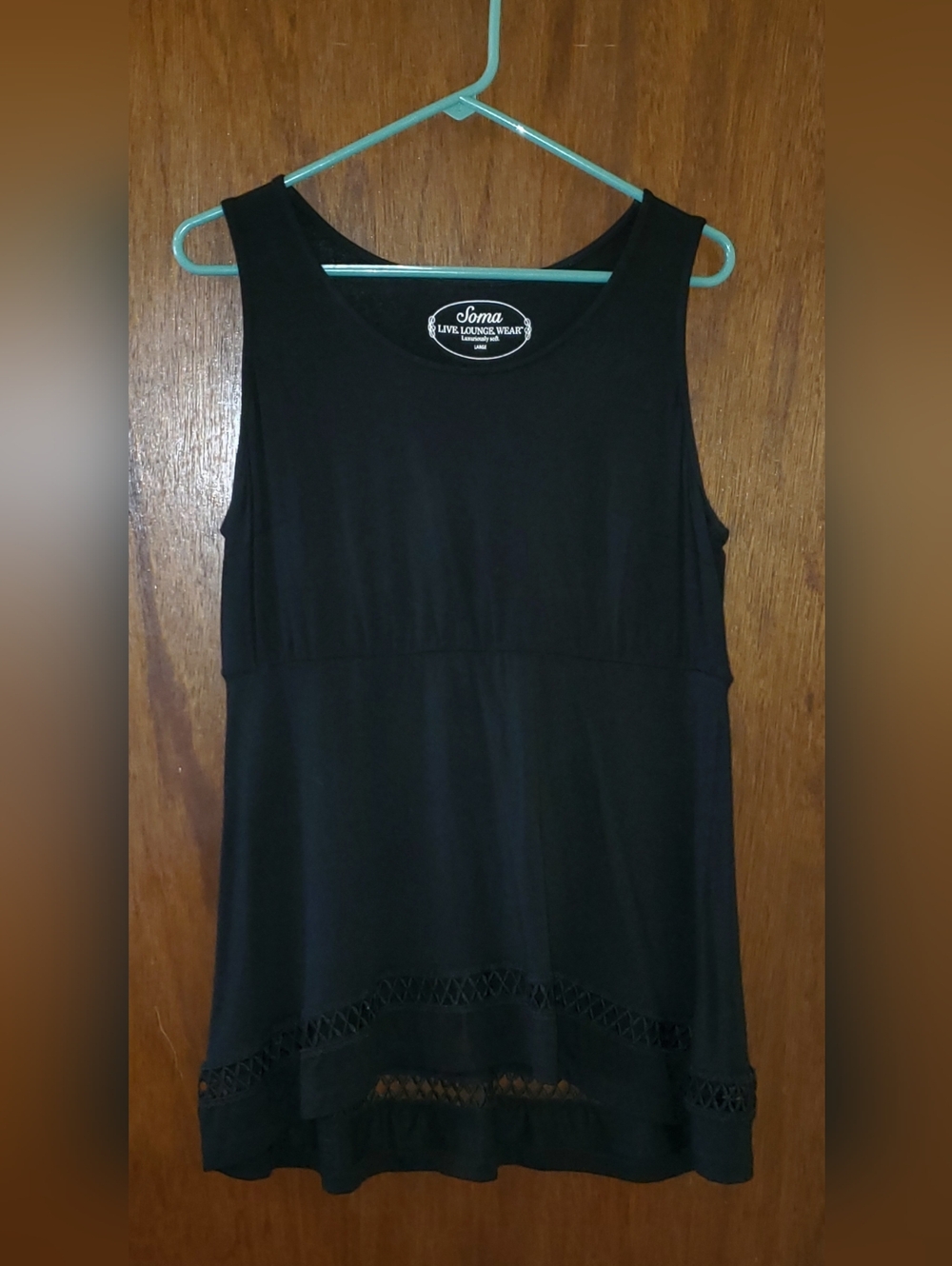 Soma Black Sleeveless Lattice Hem Tank Top Sz Large